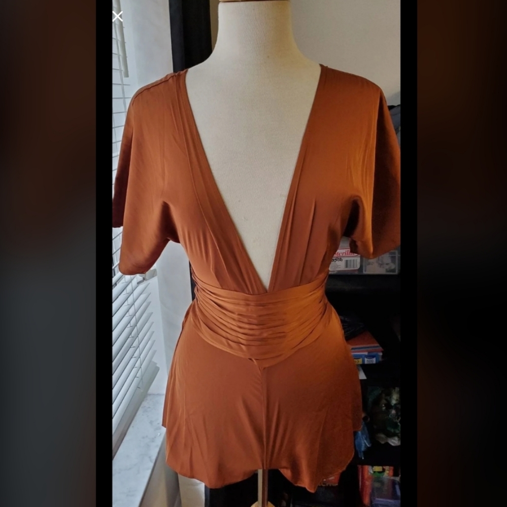 Satin Romper in a beautiful copper color